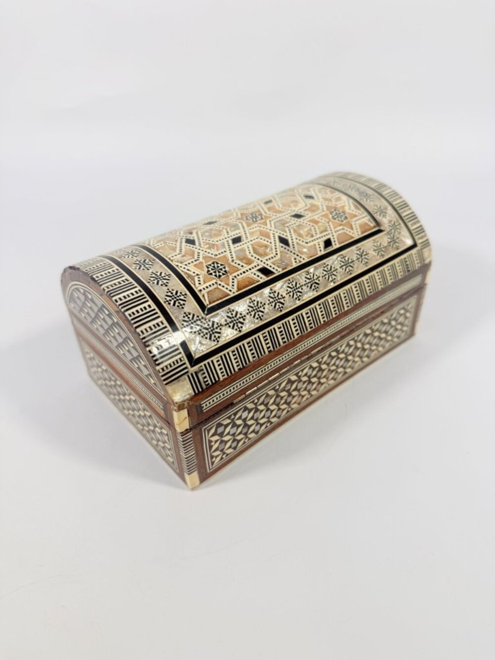 Jewelry Trinket Storage Box Inlay Mother of Pearl Bone Vintage Egyptian Red Velv - Picture 14 of 16